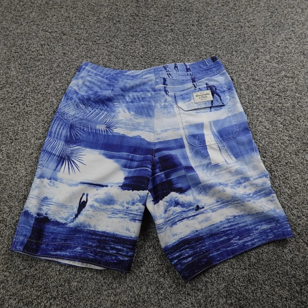 VTG Abercrombie Fitch Shorts Mens M Blue Board Swim‎ Surf Beach Aloha Trunks Y2K
